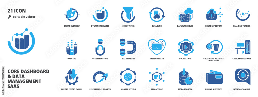 Foto Core Dashboard, Data Management Business  SaaS UI UX Vector Icon Pack Bundle in