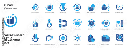 Tableau sur toile Core Dashboard, Data Management Business  SaaS UI UX Vector Icon Pack Bundle in