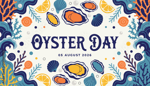 Fotografía Decorative illustration celebrating international oyster day with colorful sea m
