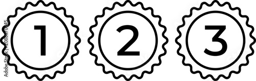 Foto Number 1, 2, 3 badge icons isolated on white background