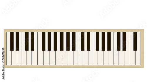 Illustration of a simple piano keyboard with white and black keys, clean design, isolated on a white background, perfect for music concept