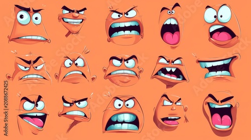Set of 80s groovy comic faces vector. Collection of cartoon character faces, leg, hand in different emotions happy, angry, sad, cheerful --ar 16:9 --v 6.1 Job ID: 730d7192-fdda-43c8-b757-bb302b814dcf