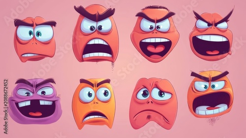 Set of 80s groovy comic faces vector. Collection of cartoon character faces, leg, hand in different emotions happy, angry, sad, cheerful --ar 16:9 --v 6.1 Job ID: a3eb5ac5-81ec-4b64-9384-b6d909ab87ad