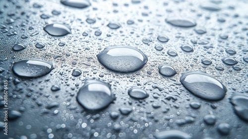 Hydrophobic barrier film testing detailed water droplets perfect spherical beading surface tension laboratory environment protective coating repulsion properties analysis