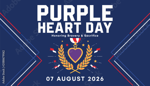 Bilde på lerret Purple heart day banner honoring military bravery and national sacrifice