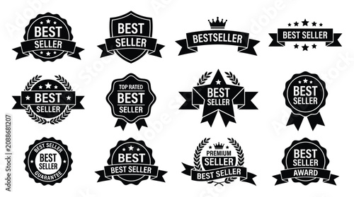 Collection Of Seller Ribbon Badges Black Silhouette