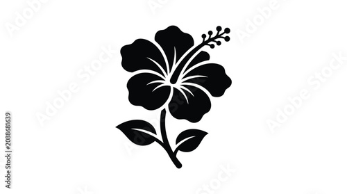 Hibiscus Flower Vector Illustration With Leaves Black Silhouette