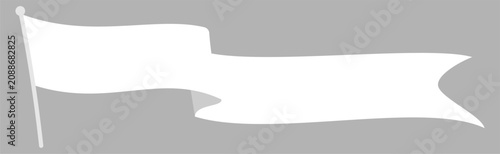 Blank white waving banner flag with pole isolated on grey background is perfect for creative commercial message announcement and advertising presentation template design decoration