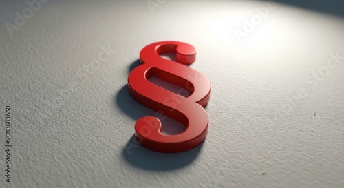 a large red paragraph symbol on a gray surface with a light source 3d rendering close up detail view