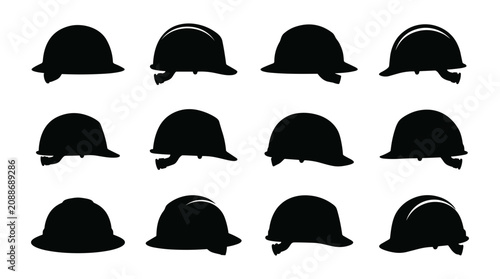 Obraz na płótnie Helmets in Various Designs and Styles Arranged in a Grid Pattern Featuring Helme