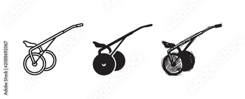 Konstfotografi Two-wheeled sulky or racing cart icon set, showcasing outline, solid black, and hand-drawn sketch styles