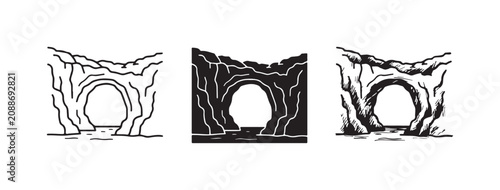 Foto Cave Entrance or Grotto with Water Icon Set