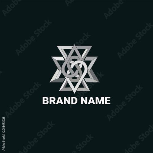 Abstract Silver Geometric Star Logo with Interlocking Celtic Knot Emblem – Luxury Brand Identity Template