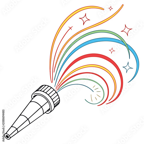 Canvas Print Party popper erupting colorful rainbow streamers and sparkles with celebration,