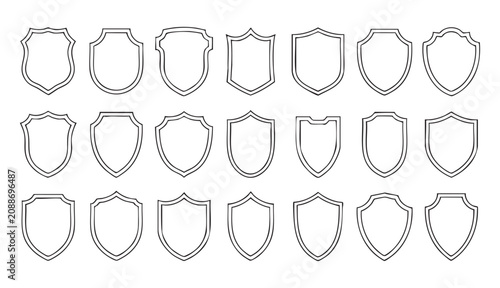 Set of shield badge frame outlines for protection security or defense logo branding identity design.