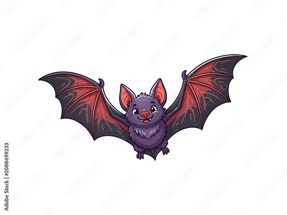 Fototapeta premium Cartoon bat character with spread wings cute halloween illustration