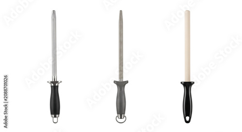 Obraz na płótnie Three honing steels sharpening rods isolated on transparent background