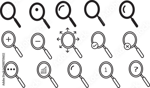 Photos Magnifying Glass Icon Set Isolated on Transparent Background Search Lens Inspect