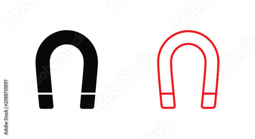 Tableau sur toile Horseshoe Magnet Silhouette In Black And Red On White Background