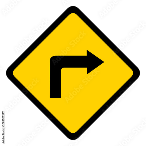 Konstfotografi Arrow turn right rhomb warning flat