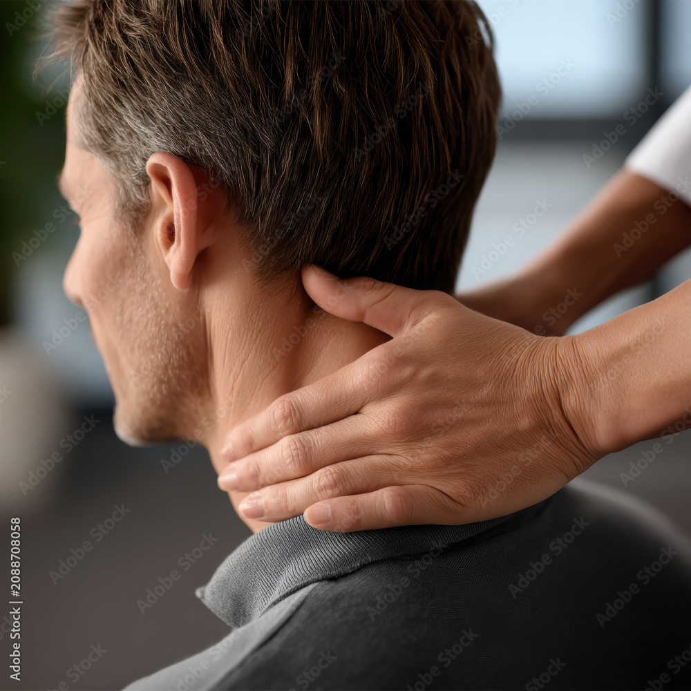 Fototapeta premium Neck massage close up natural light relaxation therapy stress relief wellness adult indoor setting