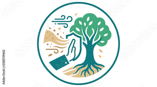 Foto Tree Planting Illustration With Hand And Roots Teal And Green