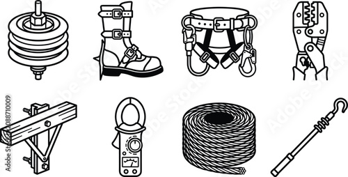 Fotografía Power Line Lineman Utility Construction Safety Equipment Icon Set with Insulator