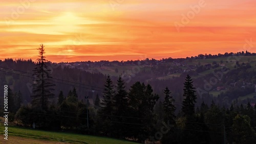 Zakopane Town Silhouette Timelapse with Summer Sunset Vista