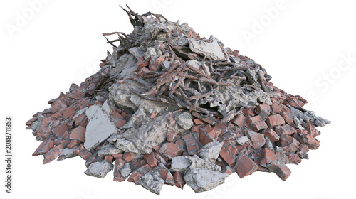 Obraz na plátně Pile of broken bricks and concrete debris, isolated on transparent background
