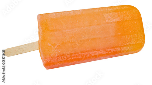 Obraz na plátně Orange popsicle with wooden stick, isolated on transparent background