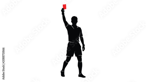 Fotografía Soccer referee silhouette holding red card, football official showing penalty ca