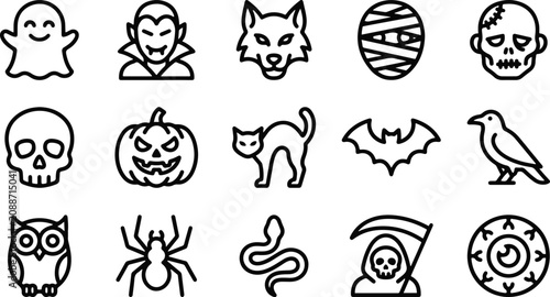 Bilde på lerret Halloween icons set including ghost vampire werewolf mummy frankenstein skull pu