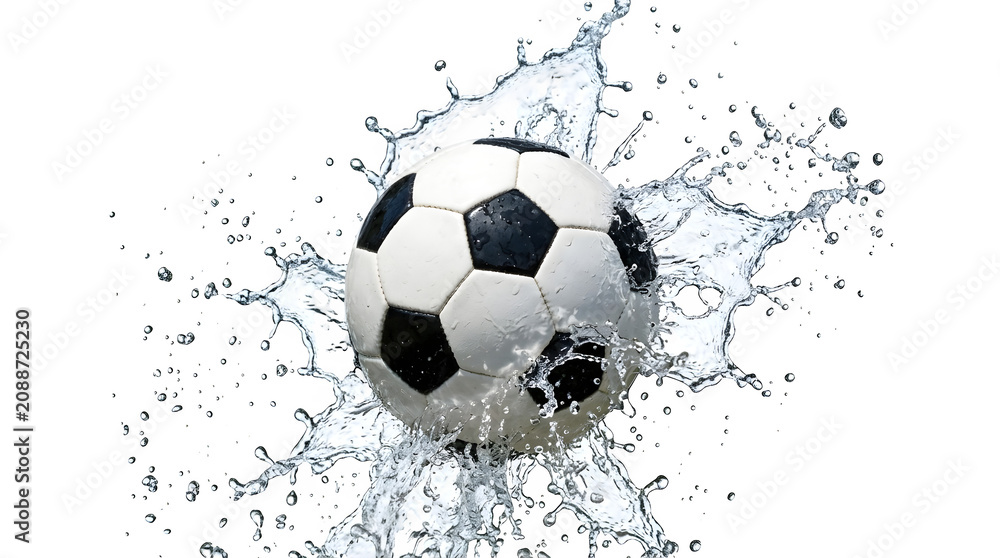 Naklejka premium Soccer ball splashing in water with a dynamic movement isolated on transparent background
