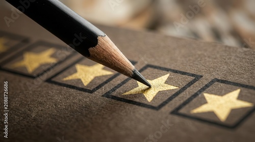 A pencil marking a star rating to represent model evaluation and error analysis performance.