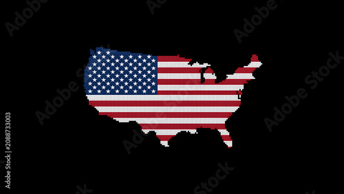 Pixel map of the united states with american flag pattern