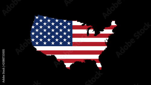 Pixel map of the united states with american flag pattern