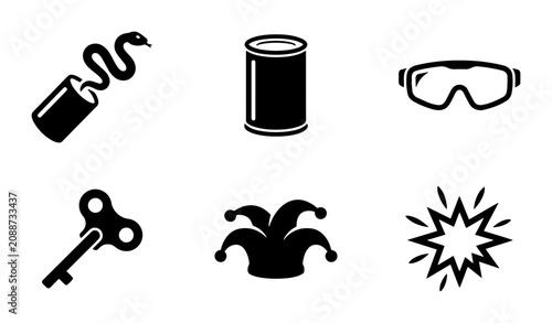 Foto Prank and surprise icon set for party and fun outline, solid and color styles, w