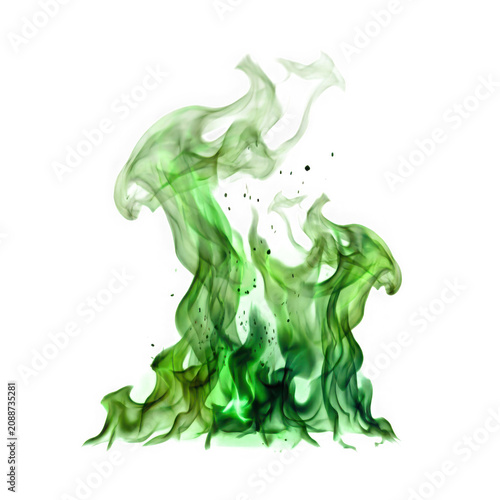 Green fire flame isolated on transparent background