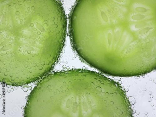 air bubbles on round slices of fresh cucumbers