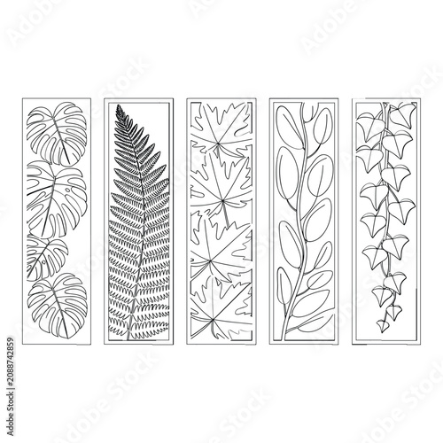 Four different types of green leaves with detailed veins illustration isolated on white background, Vector
