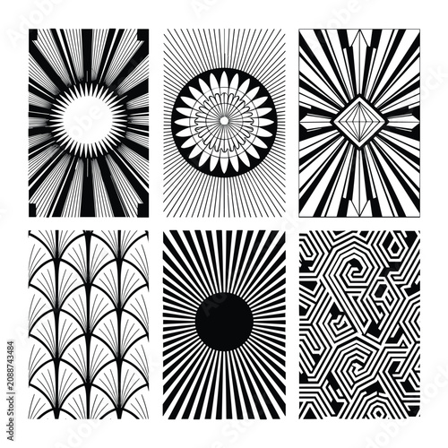 Set of six circular seamless patterns with geometric and floral designs isolated on white background, Vector