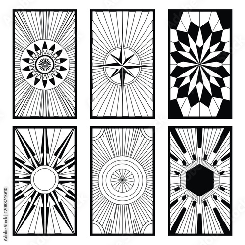Six black and white floral mandala designs with geometric patterns isolated on white background, Vector