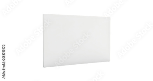 Blank white rectangular board or panel standing at an angle on a white background