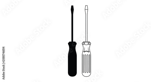 Obraz na plátně Two screwdrivers flathead and phillips black line art silhouette