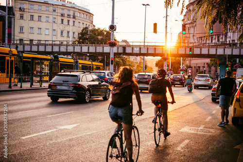 Traffic in one of the street of in Budapest, Hungary.