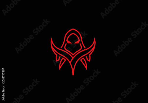 Bild auf Leinwand Red minimalist hooded assassin logo on black background