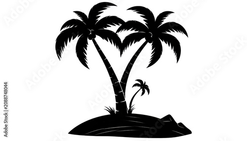 Palm Tree Island Silhouette Tropical Vector Illustration