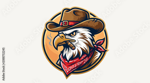 Bild auf Leinwand Eagle mascot wearing cowboy hat and bandana.