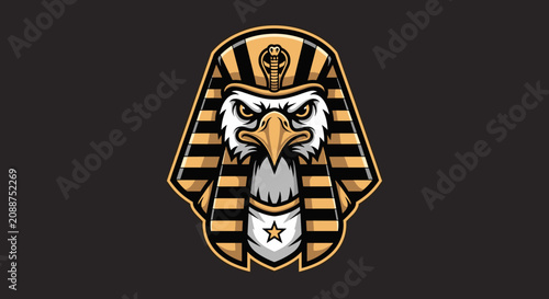 Fotografie Egyptian eagle pharaoh mascot head with nemes headdress.