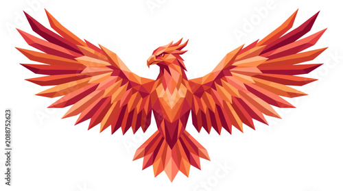 Canvas Print Geometric phoenix bird rising with wings spread wide apart.